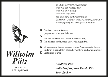 Anzeige von Elisabeth Pütz von  Schaufenster/Blickpunkt 