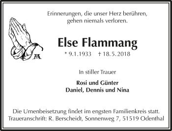 Anzeige von Else Flammang von  Bergisches Handelsblatt 