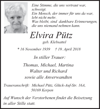 Anzeige von Elvira Pütz von  Werbepost 