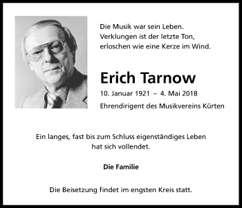 Anzeige von Erich Tarnow von Kölner Stadt-Anzeiger / Kölnische Rundschau / Express