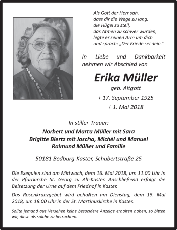 Anzeige von Erika Müller von  Werbepost 