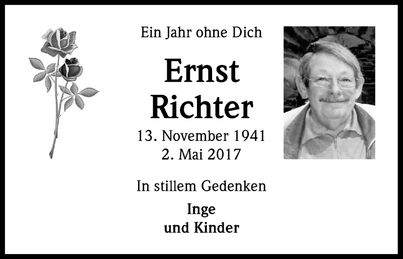  Traueranzeige für Ernst Richter vom 03.05.2018 aus Kölner Stadt-Anzeiger / Kölnische Rundschau / Express