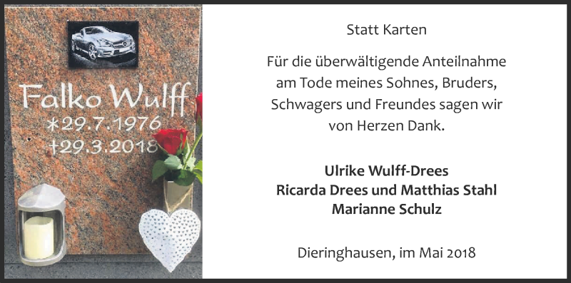  Traueranzeige für Falko Wulff vom 23.05.2018 aus Kölner Stadt-Anzeiger / Kölnische Rundschau / Express
