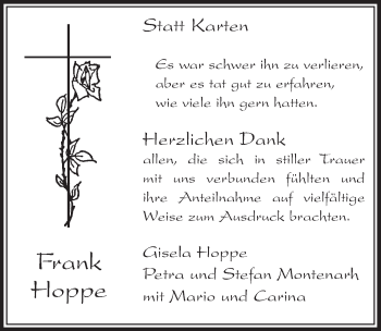 Anzeige von Frank Hoppe von  Schlossbote/Werbekurier 