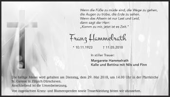 Anzeige von Franz Hammelrath von  Werbepost 
