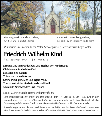 Anzeige von Friedrich Wilhelm Kind von Kölner Stadt-Anzeiger / Kölnische Rundschau / Express
