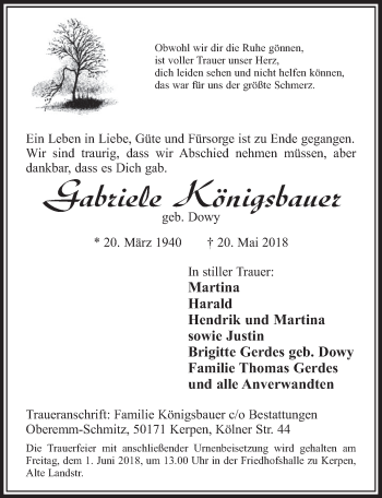 Anzeige von Gabriele Königsbauer von  Sonntags-Post 