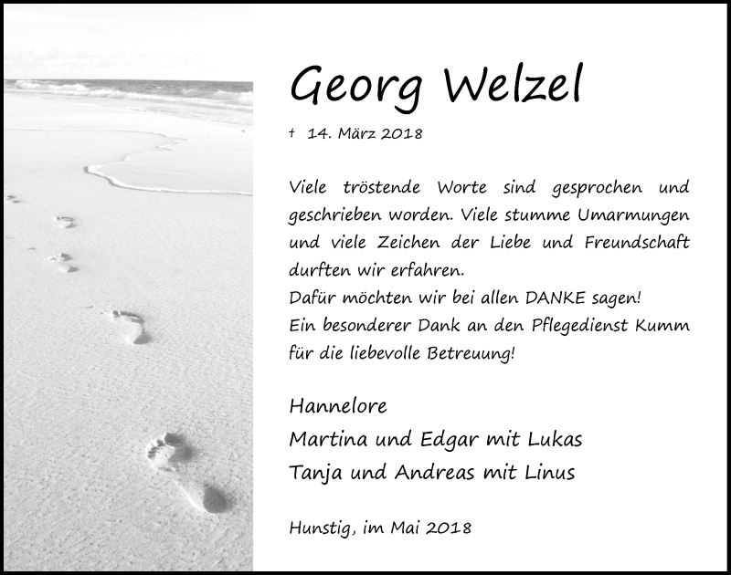  Traueranzeige für Georg Welzel vom 30.05.2018 aus  Anzeigen Echo 