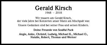 Anzeige von Gerald Kirsch von Kölner Stadt-Anzeiger / Kölnische Rundschau / Express