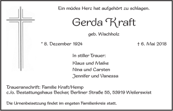 Anzeige von Gerda Kraft von  Blickpunkt Euskirchen 