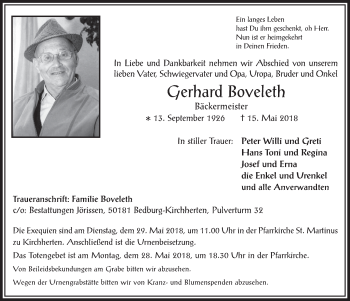 Anzeige von Gerhard Boveleth von  Werbepost 