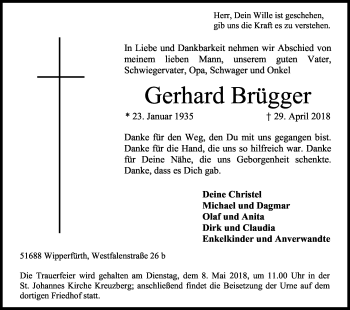 Anzeige von Gerhard Brügger von Kölner Stadt-Anzeiger / Kölnische Rundschau / Express