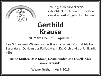 Anzeige von Gerthild Krause von  Anzeigen Echo 