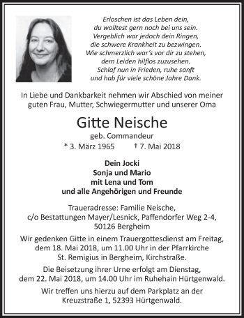 Anzeige von Gitte Neische von  Sonntags-Post 