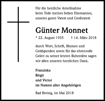 Anzeige von Günter Monnet von Kölner Stadt-Anzeiger / Kölnische Rundschau / Express