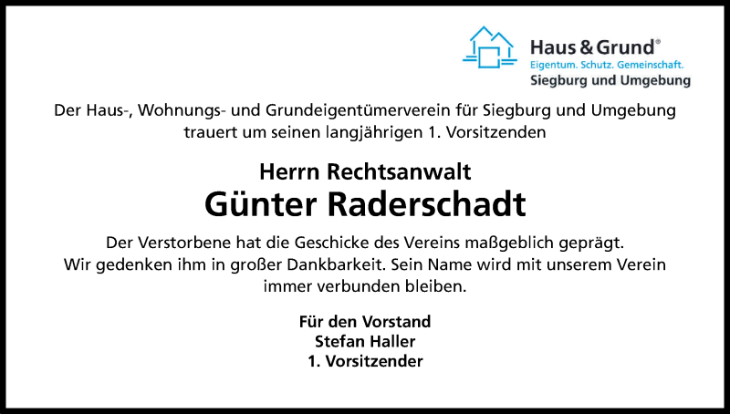  Traueranzeige für Günter Raderschadt vom 26.05.2018 aus Kölner Stadt-Anzeiger / Kölnische Rundschau / Express