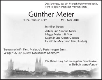 Anzeige von Günther Meier von  Blickpunkt Euskirchen 