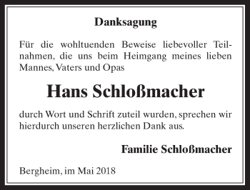 Anzeige von Hans Schloßmacher von  Werbepost 