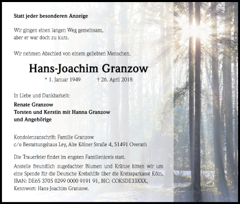 Anzeige von Hans Joachim Granzow von Kölner Stadt-Anzeiger / Kölnische Rundschau / Express