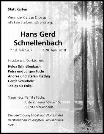 Anzeige von Hans gerd Schnellenbach von Kölner Stadt-Anzeiger / Kölnische Rundschau / Express