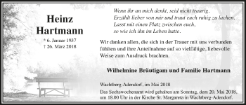 Anzeige von Heinz Hartmann von  Schaufenster/Blickpunkt 
