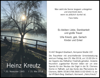 Anzeige von Heinz Kreutz von Kölner Stadt-Anzeiger / Kölnische Rundschau / Express