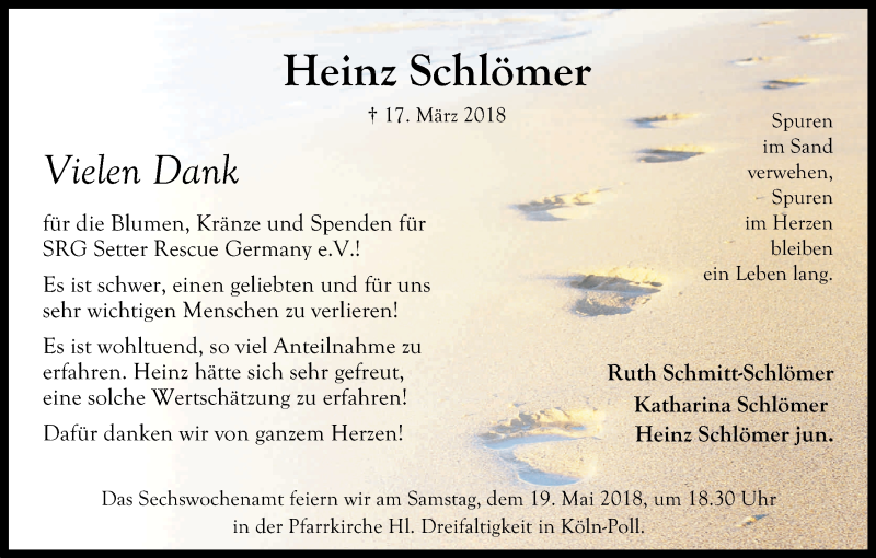  Traueranzeige für Heinz Schlömer vom 12.05.2018 aus Kölner Stadt-Anzeiger / Kölnische Rundschau / Express