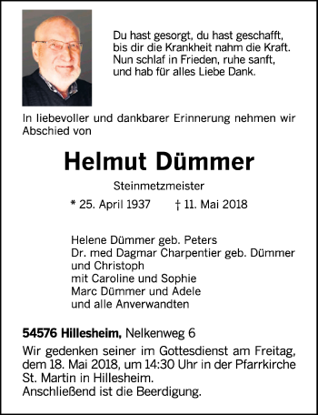 Anzeige von Helmut Dümmer von  Kölner Wochenspiegel 