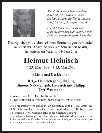 Anzeige von Helmut Heinisch von  Wochenende 