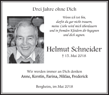Anzeige von Helmut Schneider von  Sonntags-Post 