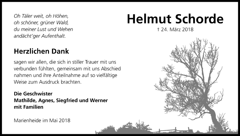  Traueranzeige für Helmut Schorde vom 05.05.2018 aus Kölner Stadt-Anzeiger / Kölnische Rundschau / Express