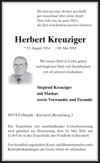 Anzeige von Herbert Kreuziger von  Werbepost 