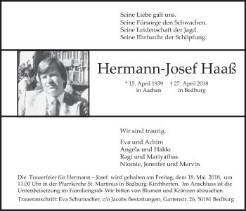 Anzeige von Hermann-Josef Haaß von  Werbepost 