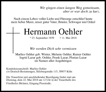Anzeige von Hermann Oehler von Kölner Stadt-Anzeiger / Kölnische Rundschau / Express