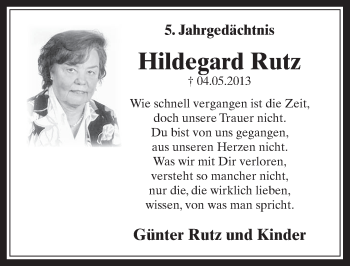 Anzeige von Hildegard Rutz von  Wochenende 
