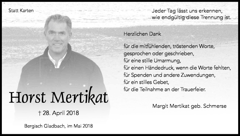  Traueranzeige für Horst Mertikat vom 25.05.2018 aus Kölner Stadt-Anzeiger / Kölnische Rundschau / Express