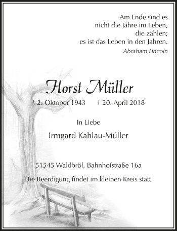 Anzeige von Horst Müller von  Lokalanzeiger 
