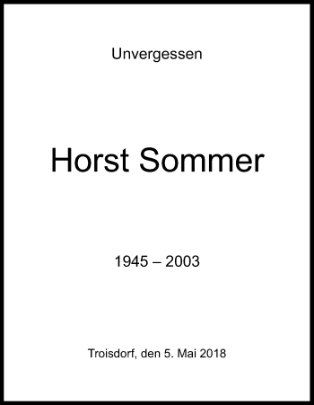 Anzeige von Horst Sommer von Kölner Stadt-Anzeiger / Kölnische Rundschau / Express