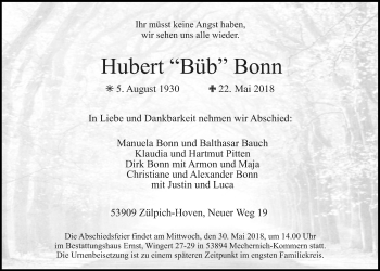 Anzeige von Hubert Bonn von  Blickpunkt Euskirchen 