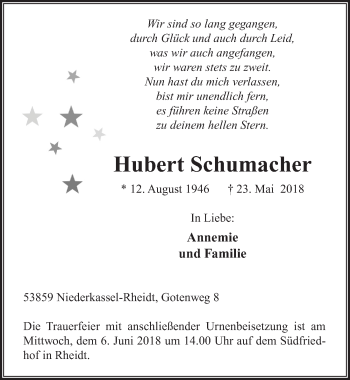 Anzeige von Hubert Schumacher von  Extra Blatt 