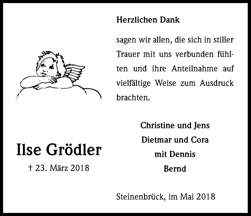  Traueranzeige für Ilse Grödler vom 26.05.2018 aus Kölner Stadt-Anzeiger / Kölnische Rundschau / Express