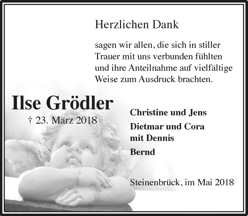  Traueranzeige für Ilse Grödler vom 16.05.2018 aus  Bergisches Handelsblatt 
