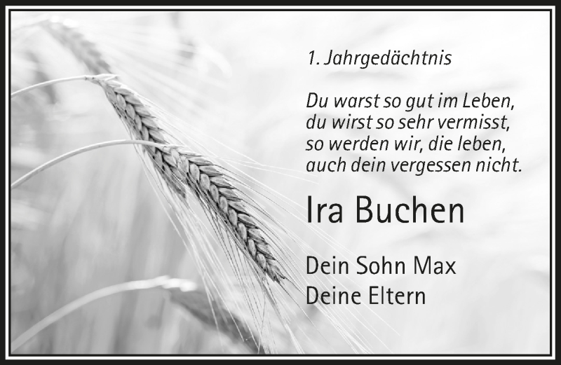  Traueranzeige für Ira Buchen vom 02.05.2018 aus  Lokalanzeiger 