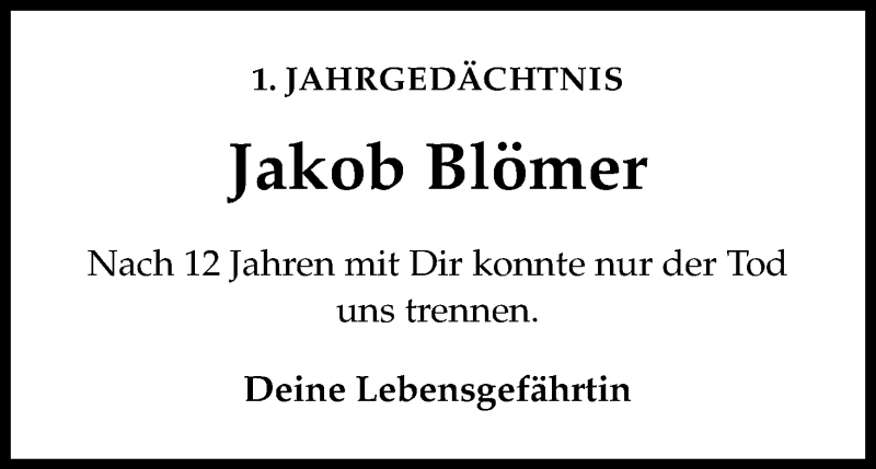  Traueranzeige für Jakob Blömer vom 19.05.2018 aus Kölner Stadt-Anzeiger / Kölnische Rundschau / Express