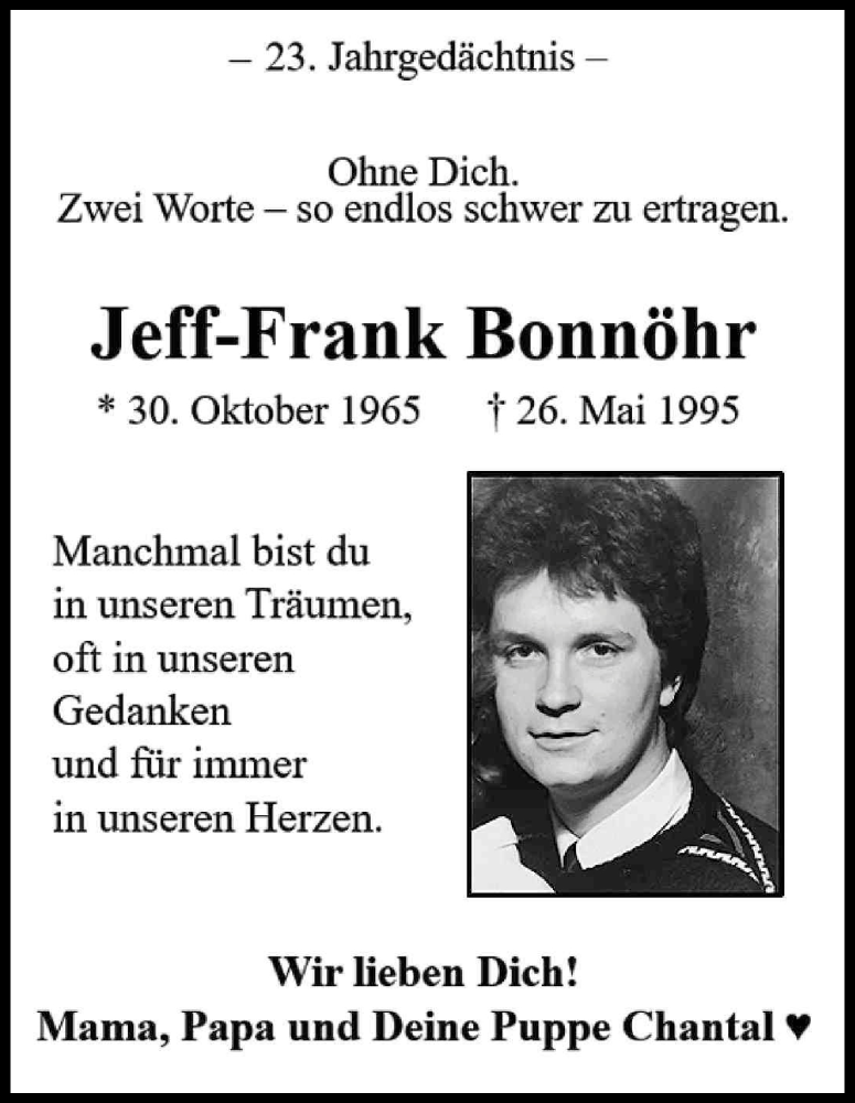  Traueranzeige für Jeff-Frank Bonnöhr vom 26.05.2018 aus Kölner Stadt-Anzeiger / Kölnische Rundschau / Express