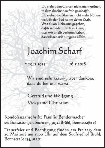 Anzeige von Joachim Scharf von  Schlossbote/Werbekurier 
