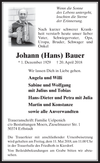 Anzeige von Johann Bauer von  Werbepost 