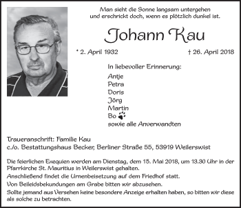 Anzeige von Johann Kau von  Blickpunkt Euskirchen 