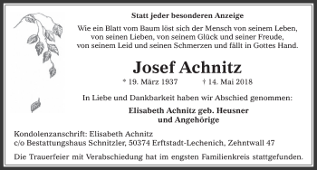Anzeige von Josef Achnitz von  Werbepost 