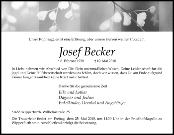 Anzeige von Josef Becker von Kölner Stadt-Anzeiger / Kölnische Rundschau / Express